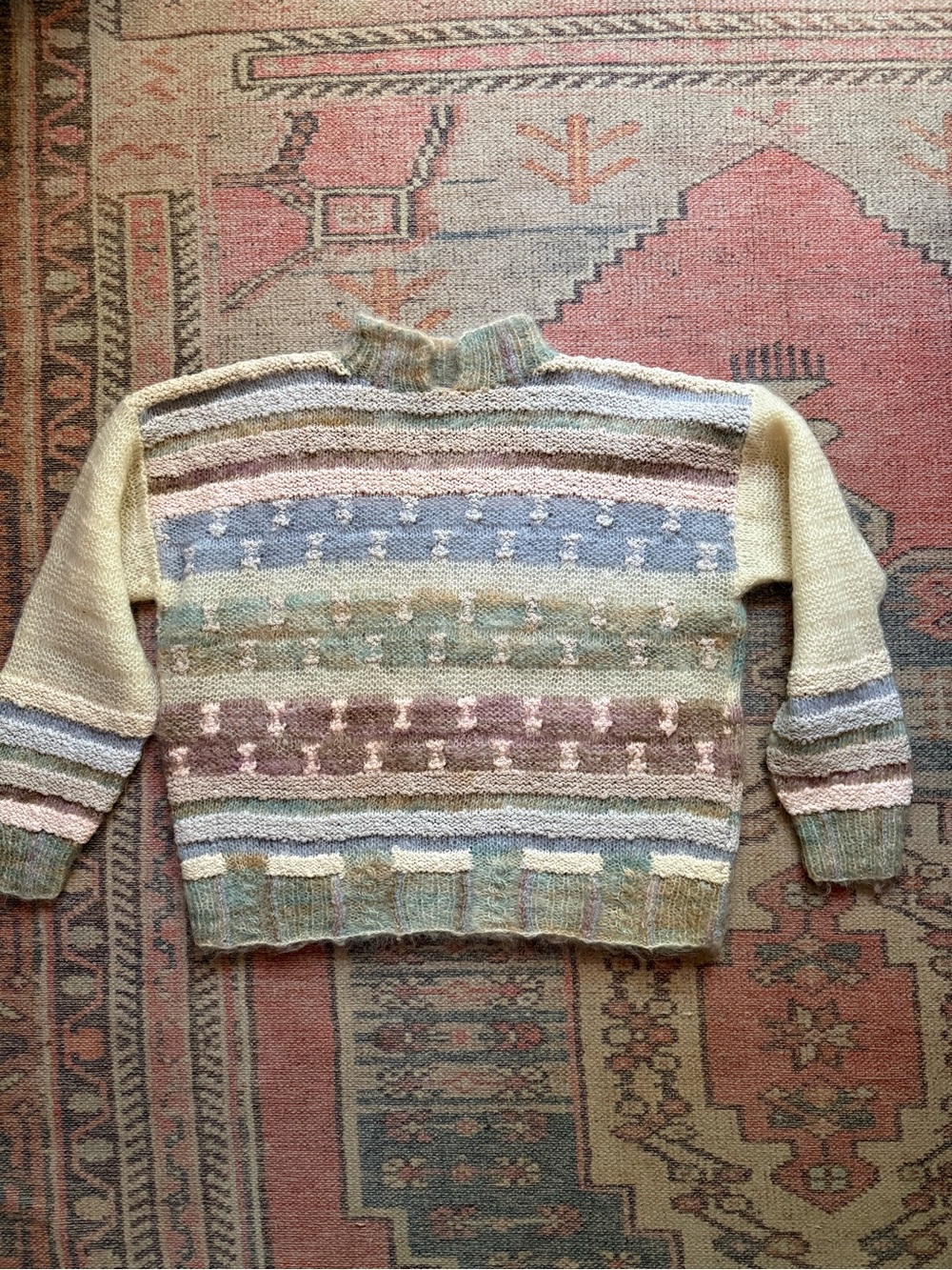 Lauren Hansen Hand-Knit Pastel Striped Wool Sweater